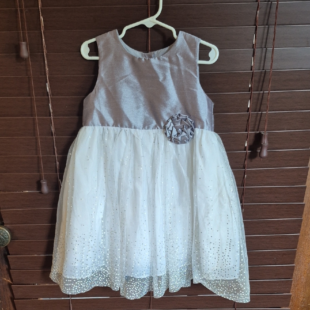 George Silver and White Formal Kids Dress